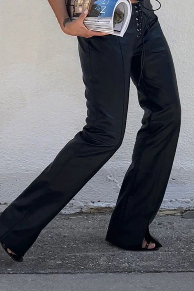 LOW-RISE LEATHER PANTS